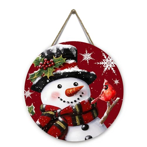 Dacawin Snowman Xmas Door Sign - Cardinal & Snowflakes Holiday Wall Decor