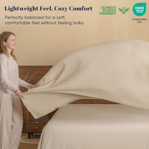 Lightweight Waffle Weave Blanket Queen - Soft, Breathable Tan 90"x90"