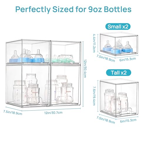 Vtopmart Stackable Storage Drawers Set of 4 - Small & Tall Baby Bottle Organizer