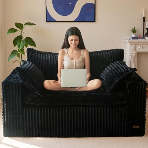 59-Inch Plush Fur Loveseat, Deep Seating Foam-Filled Couch for Living Room