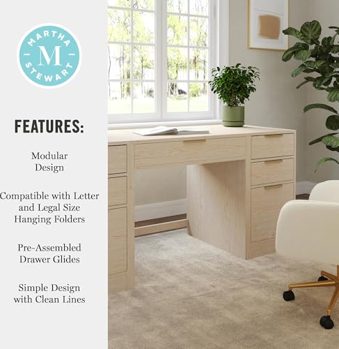 Martha Stewart Kayden Modular Desk with Dual File Cabinets - Light Natural / 7 Drawer