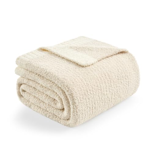 Snuggle Sac Soft Knitted Reversible Throw Blanket - Ivory (50x60)