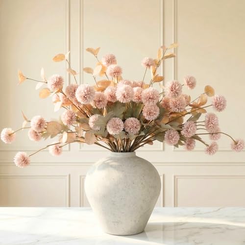 Beige Faux Silk Mums with Eucalyptus - 12 Stem Artificial Floral Arrangement