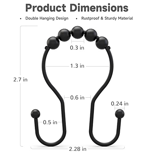 Double Shower Curtain Hooks - Rust-Proof Metal Rings for Curtain and Liner