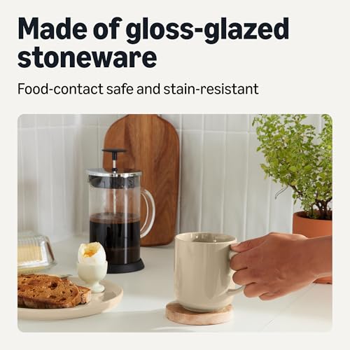 Amazon Basics Linen Gray 16 oz Stoneware Coffee Mug Set of 4 - Dishwasher & Microwave Safe