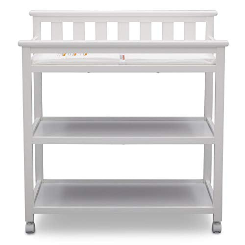 Flat Top Baby Changing Table with Wheels, Storage Shelves and Pad
