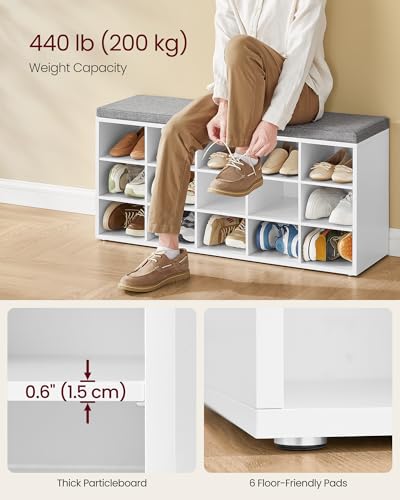 Entryway Shoe Storage Bench with Padded Seat and 15 Compartments