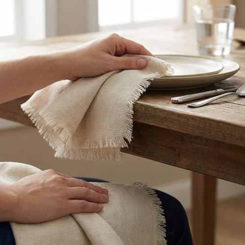 Cotton Linen Blend Cloth Napkins, 18x18 Inch Dinner Napkins, Set of 12