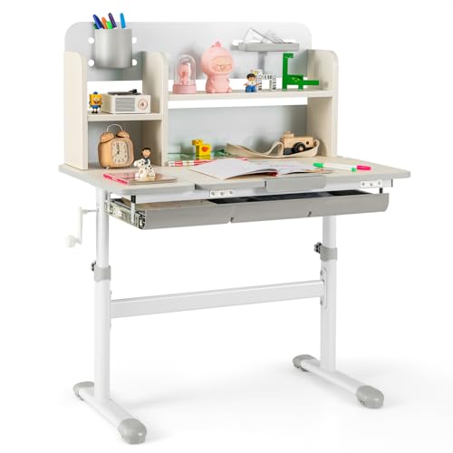 Height Adjustable Kids Study Desk with Tilt Desktop and Storage Drawer
