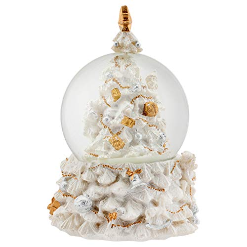 Revolving Christmas Tree Musical Snow Globe - 100mm Wind-Up Holiday Decor