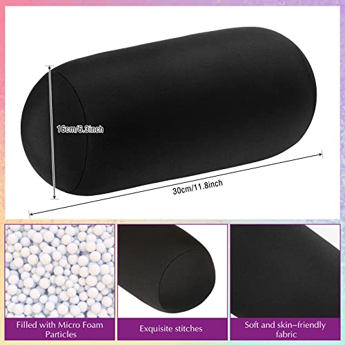 Microbead Neck Roll Pillow Set - 11.8 x 6.3 Inch Soft Support Pillows (Violet, Black)