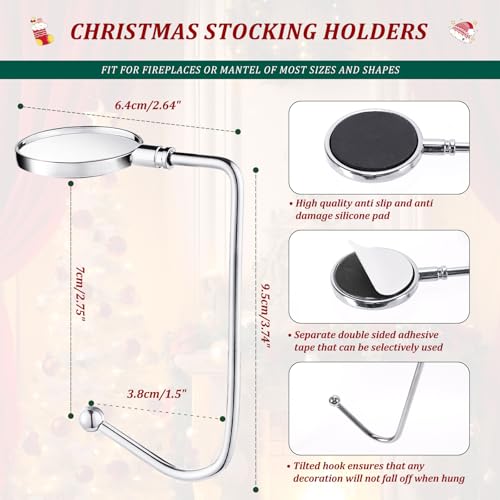 Adjustable Christmas Stocking Holders for Mantle - Non-Slip Metal Hooks (6 Pack)