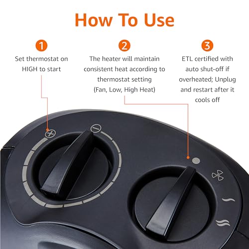 Ceramic Space Heater 1500W Portable Indoor Heating with Thermostat Black
