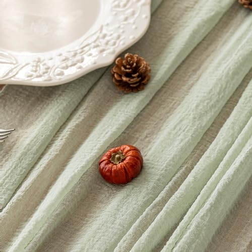 Sage Green Cheesecloth Table Runner - 120 Inch Rustic Boho Gauze Decor