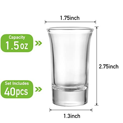 Aoeoe 40 Pack Heavy Base Shot Glasses 1.5oz Whiskey Tequila Vodka Set