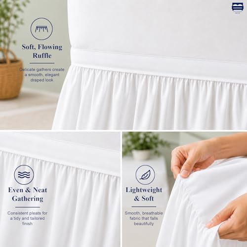 Twin XL Bed Skirt 32 Inch Drop - White Microfiber Dust Ruffle for Dorms