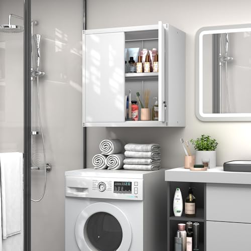 Wall Mounted Metal Storage Cabinet with Locking Doors and Adjustable Shelf