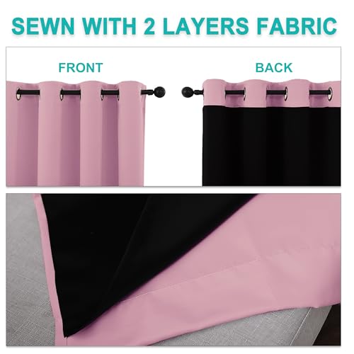 100% Blackout Curtains with Thermal Insulation - 2 Panels, 42" x 63", Crystal Pink