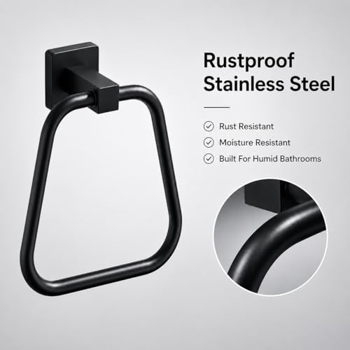 Matte Black Towel Ring - Wall Mount 304 Stainless Steel Hand Towel Holder