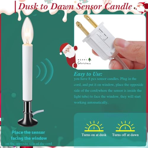 8-Pack Electric Window Candles with Auto On/Off Sensor, 7W Bulbs