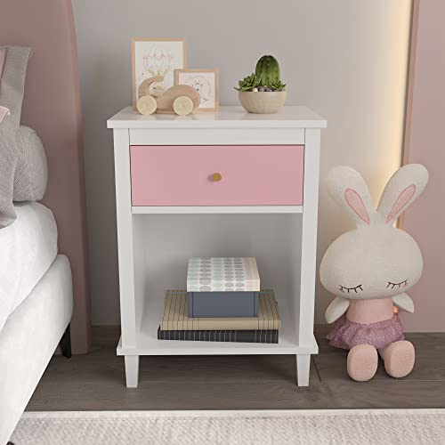 Modern Kids Nightstand with Drawer and Open Shelf, Wood Bedside Table