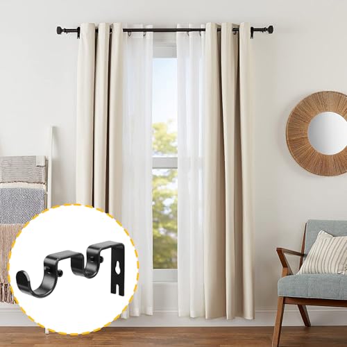 Heavy Duty Double Curtain Rod Brackets - Adjustable Metal Wall Mount Hooks