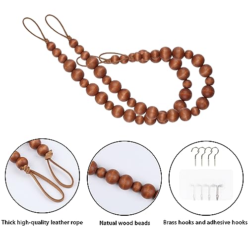 2 Pieces Wood Bead Curtain Tiebacks, Bohemian Style Drape Holdbacks