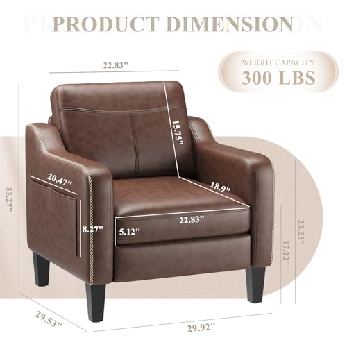 Mid-Century Modern PU Leather Accent Chair with Solid Wood Frame