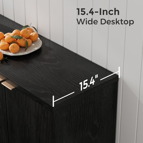 Fluted Sideboard Buffet Cabinet with Adjustable Shelf, Black Storage Console