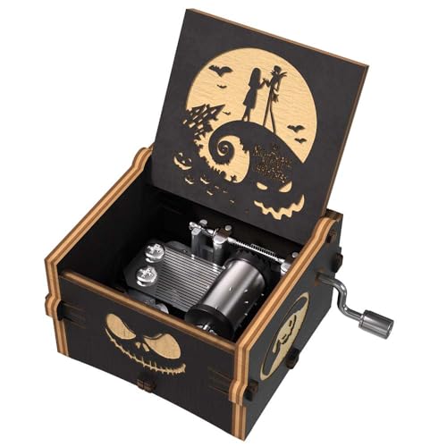 Engraved Wooden Hand Crank Music Box - This Is Halloween Melody