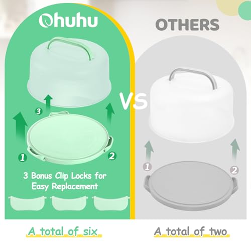 Cake Carrier with Lid and Handle, Ohuhu BPA-Free Cake Containers Cake Holder for 10 inch Cake with 2 Handles Cupcake Carrier - Plastic Cover Two Sided Base for Transport Pie Nuts Fruit Christmas Gifts