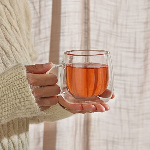 CNGLASS Stovetop Safe Glass Teapot 40.6oz with Double Walled Coffee Mugs 10oz (2 Pack)