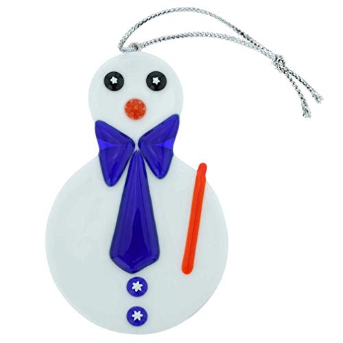 Murano Glass Snowman Christmas Ornament - Handmade Venice Blue Decor
