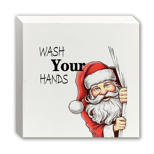 White Christmas Santa Bathroom Wooden Sign - 5x5 Inch Holiday Home Decor
