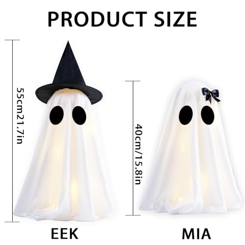 Lighted Halloween Ghost Decorations with Timer - Set of 2 Indoor Decor