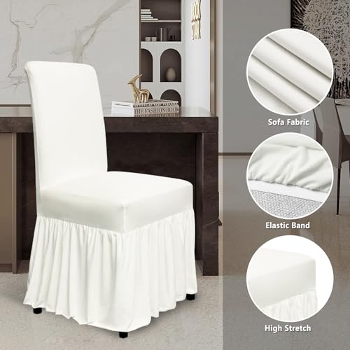 Stretch Dining Chair Covers Set of 4 with Skirt – Cream
