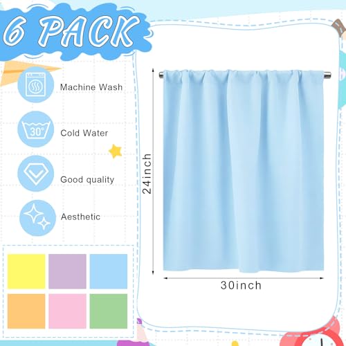 6-Panel Rainbow Blackout Curtains, Candy Color Playroom Window Drapes 30x24