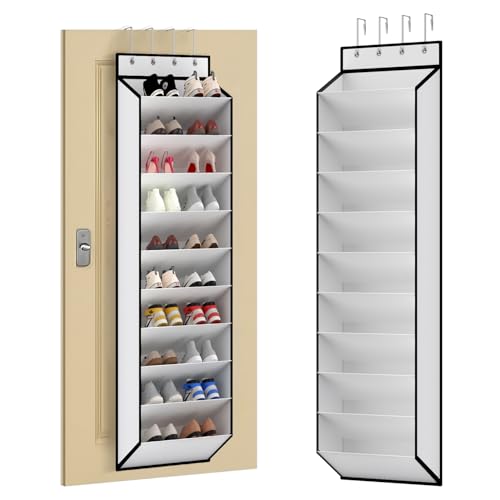 10-Tier Over-the-Door Shoe Organizer with Bamboo Support, White