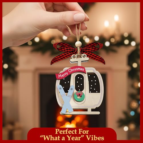 TOKAYEN Ski Gondola Ornament - 2-Layer Winter Xmas Tree Decoration