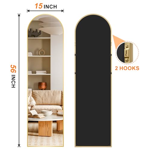 Arched Full Length Mirror 56"x15" - Standing & Wall Mounted Gold Body Mirror