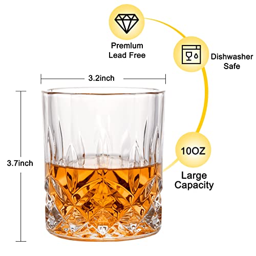 Crystal Whiskey Glass Set of 4 with 2 Large Ice Ball Molds - 10 Oz