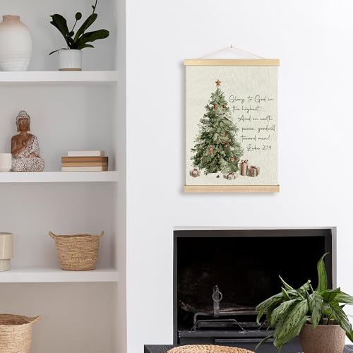 BCUANGD Christmas Tree Wall Art Christian Scripture Wall Decor with Wood Frame Winter-1, 12x16 Inches