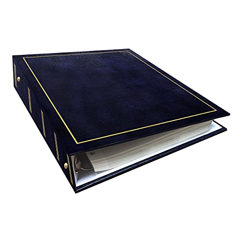 Magnetic Self-Stick Photo Album, 100-Page 3-Ring Binder, Navy Blue