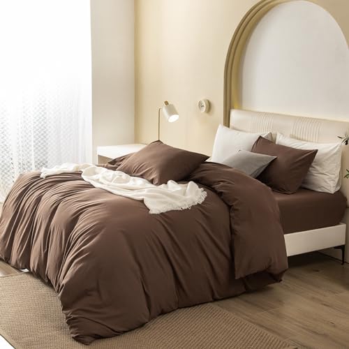 Queen Washed Cotton Duvet Cover Set - 3 Piece Soft Linen Feel Bedding