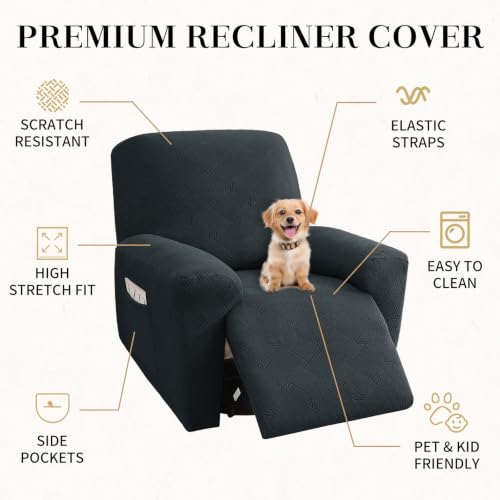 Stretch Recliner Cover with Pockets | Dark Gray, Machine Washable
