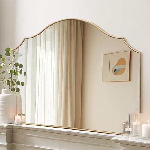 40x29 Inch Gold Scalloped Wall Mirror, Large Arched Decorative Mirror