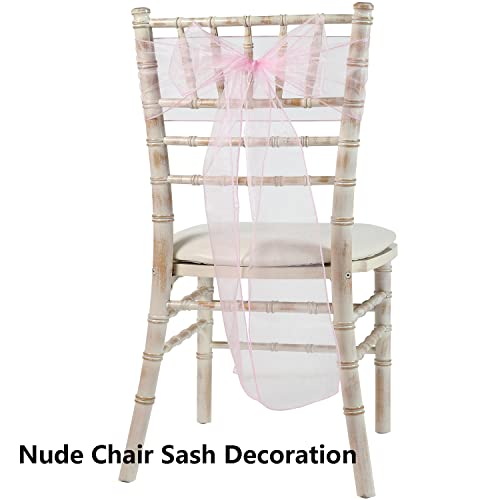 Pink Organza Chair Sashes 50 Pack - 7x108 Inch Bow Ties for Weddings
