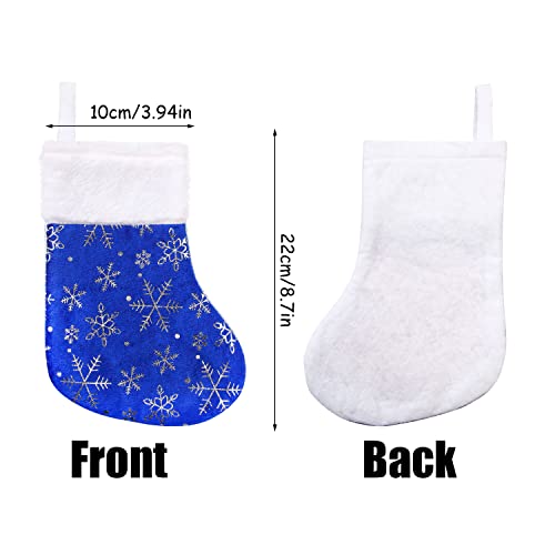 CCINEE Blue & Silver Snowflake Christmas Stockings 12pcs 9" Velvet Cuff 8.26 x 21cm — Holiday Gift Ribbon
