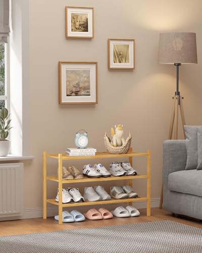 3-Tier Bamboo Shoe Rack, Stackable Modular Shoe Organizer Shelf