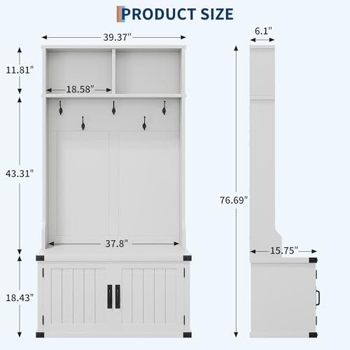 Farmhouse Entryway Hall Tree with Bench, Shoe Storage, and Coat Rack